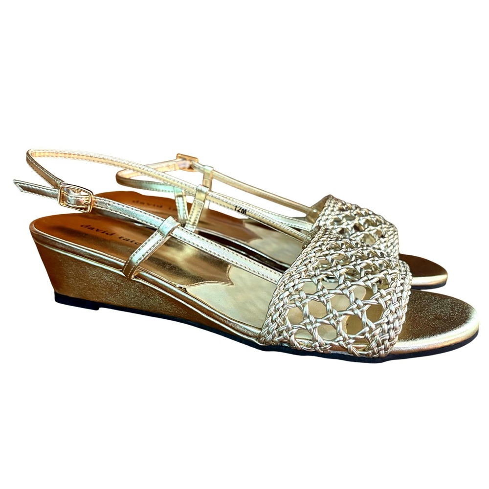 NEW David Tate Danza Wedge Sandal Gold Metallic Woven Size 12M Wedding Formal